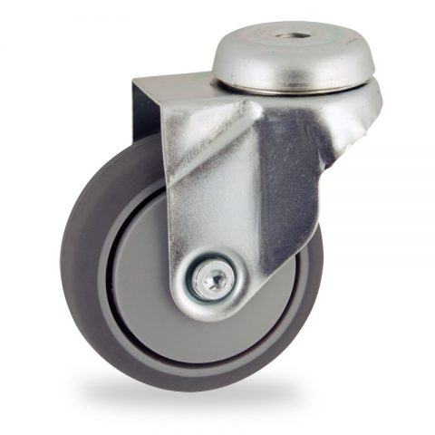 Zinc plated swivel castor 50mm for light trolleys,wheel made of grey rubber,precision bearing.Bolt hole fitting