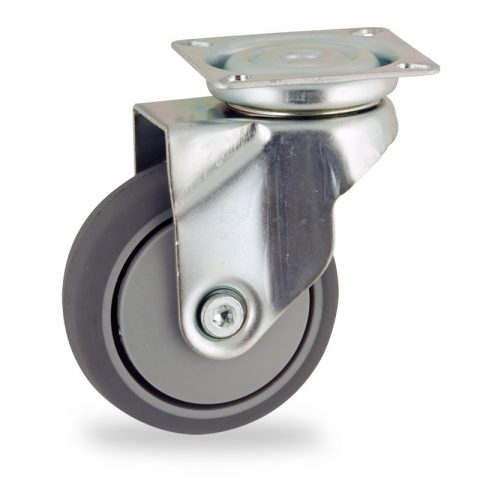 Zinc plated swivel castor 50mm for light trolleys,wheel made of grey rubber,precision bearing.Top plate fitting