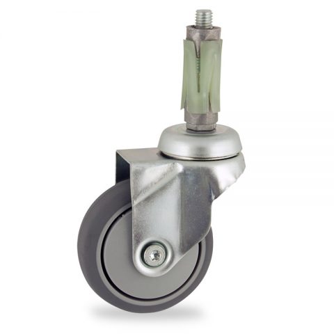 Zinc plated swivel castor 50mm for light trolleys,wheel made of grey rubber,precision bearing.Round expander 23/26