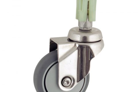 Stainless swivel castor 50mm for light trolleys,wheel made of grey rubber,precision bearing.Square expander 27/31