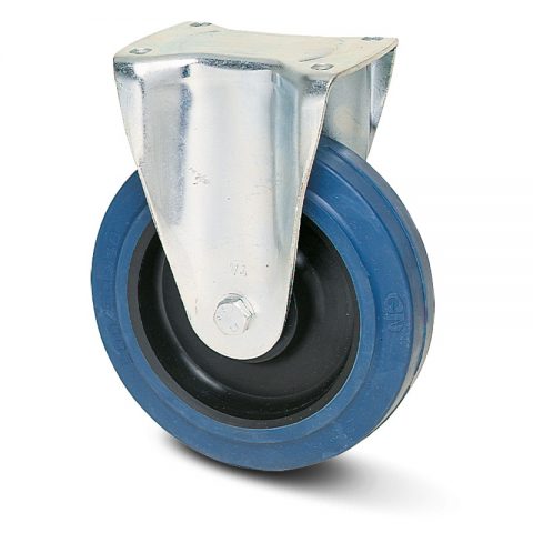 Ρόδα σταθερή  για καρότσι 160mm με μπλε λάστιχο,ζάντα πλαστικιά με σφαιρικά ρουλεμάν.Προσαρμογή με πλάκα.